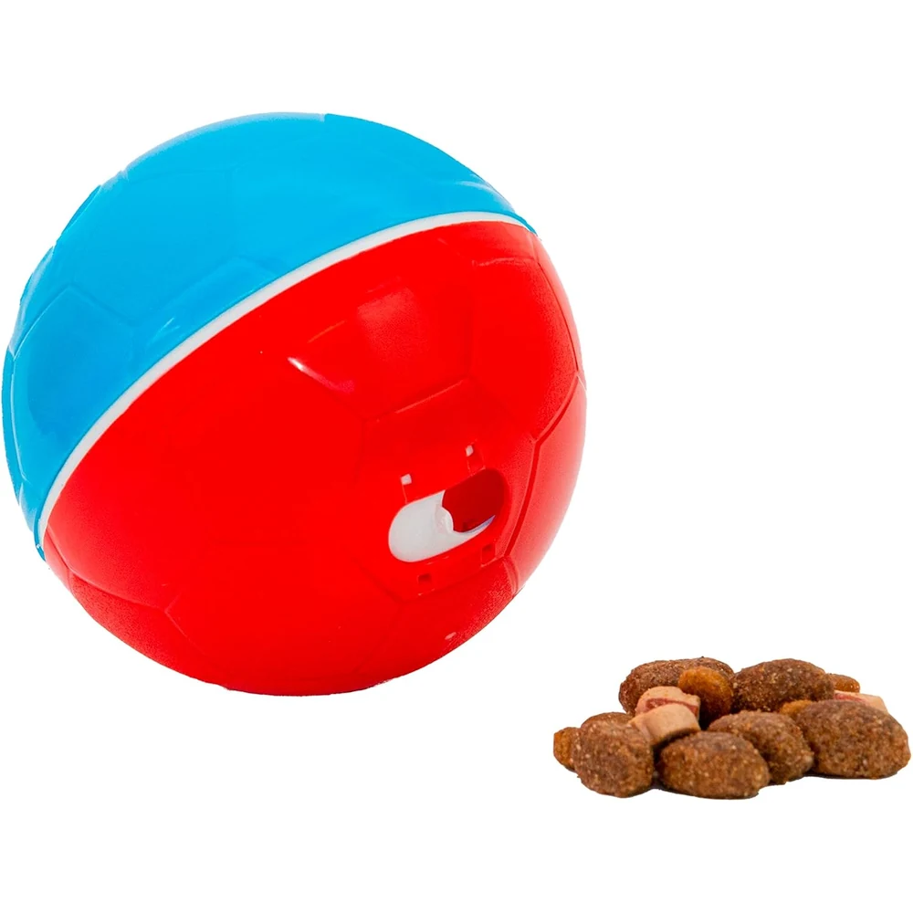 Bolinha dispensadora de petiscos Amicus Crazy Ball nas cores vermelho e azul