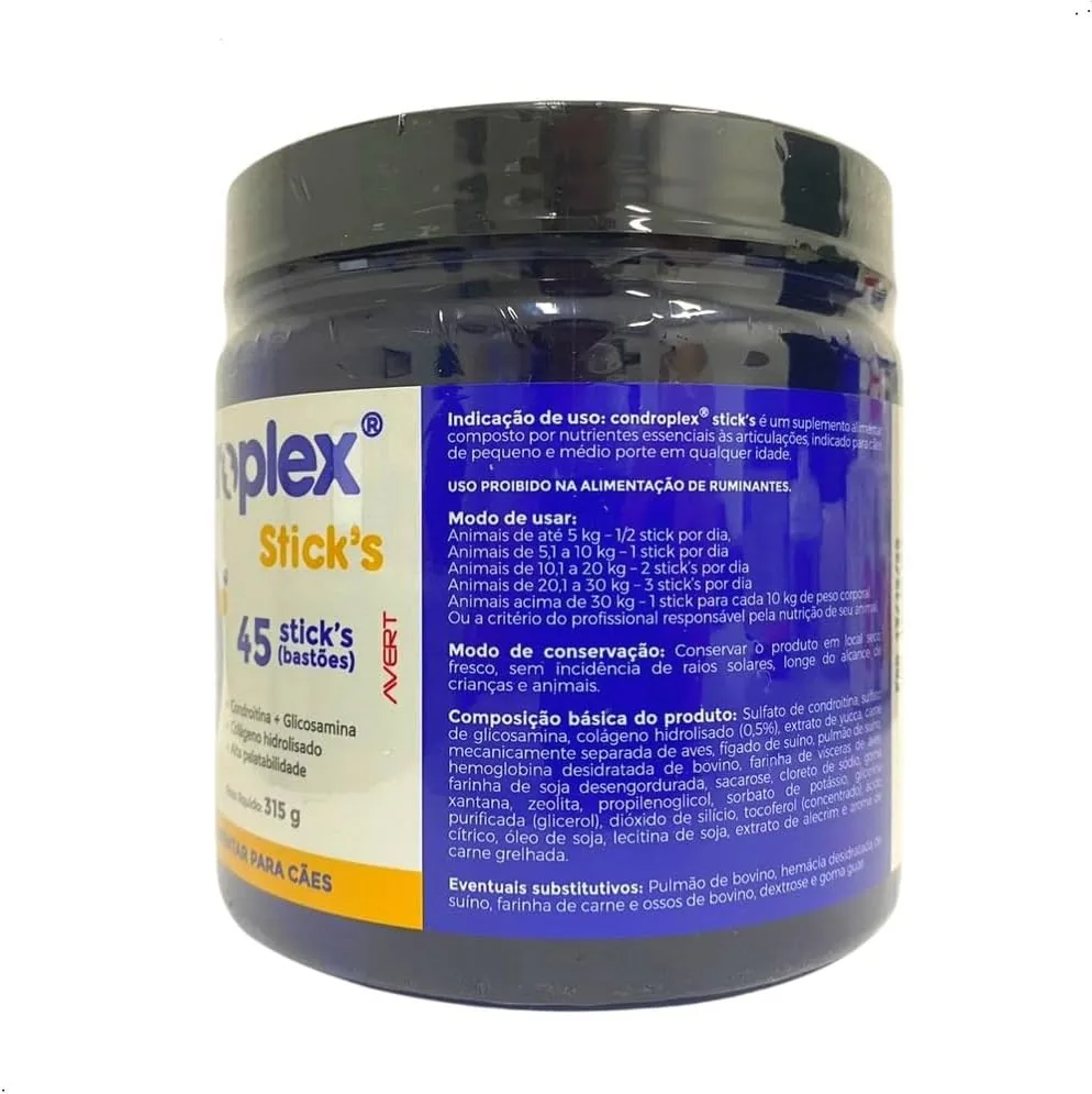 Embalagem do suplemento Avert Condroplex Sticks com 315 g e 45 bastões