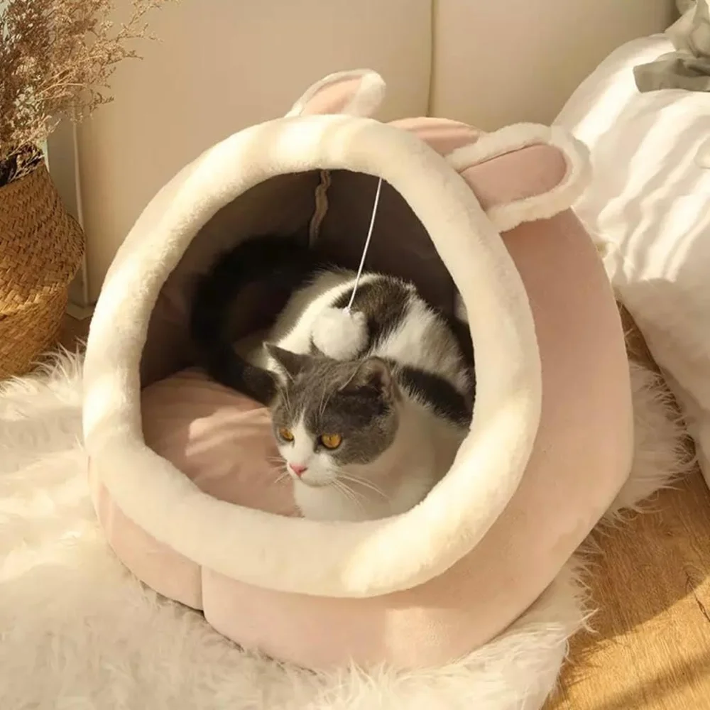 Caminha tenda iglu Bacon Born Pet rosa com orelhas de coelho e almofada interna
