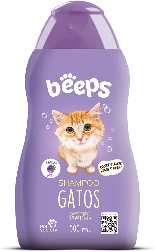 Frasco do shampoo Beeps para gatos de 500 ml da Pet Society
