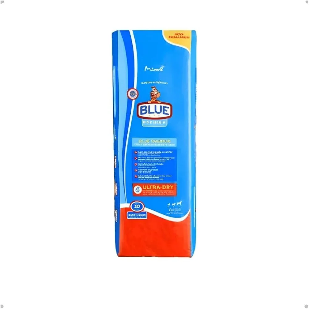 Embalagem azul e vermelha do tapete higiênico Blue Premium para cães