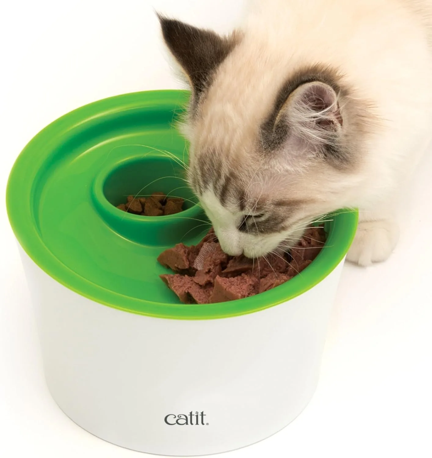 Comedouro lento Catit Senses 2.0 Multi Feeder branco, com tigela e compartimento de armazenamento