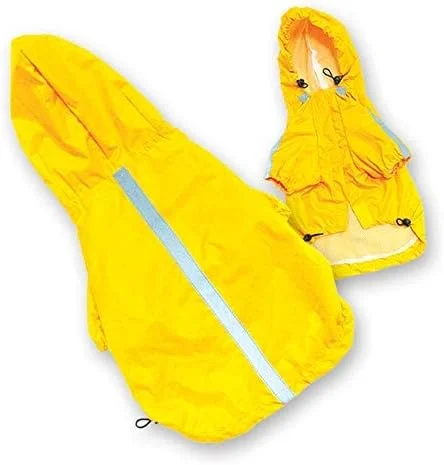 Capa de chuva Chalesco Elegance amarela para pets de pequeno porte, com capuz e faixa refletiva