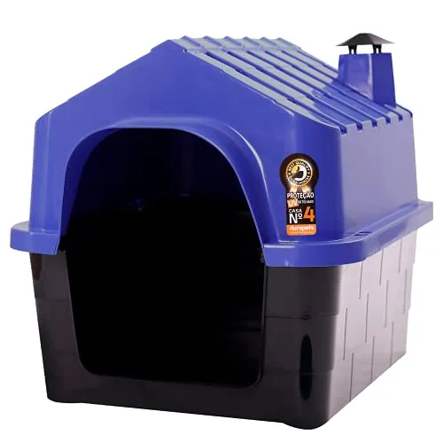 Casinha plástica Dura Pet DuraHouse N.4 com telhado azul e base preta