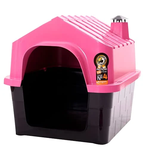 Casinha plástica Durapets DuraHouse N.4 com telhado rosa e base preta