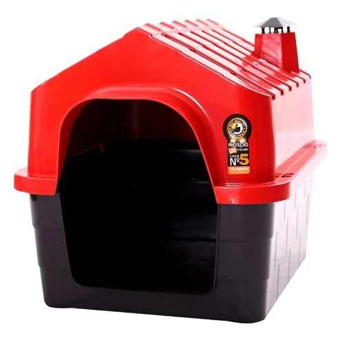 Casinha plástica Durapets DuraHouse N.5 com telhado vermelho e base preta