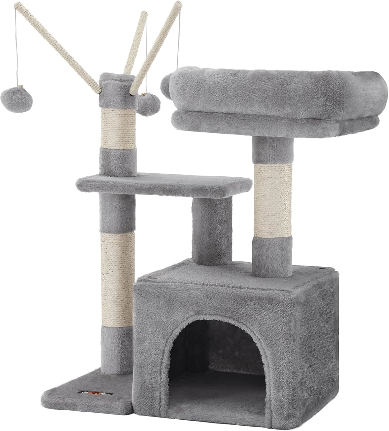 Torre para gato Feandrea cinza claro de 72 cm com postes de sisal, plataformas, caverna e pompons
