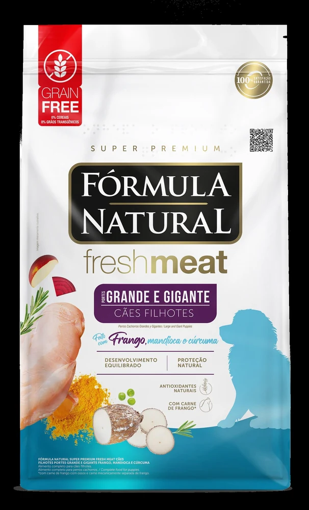 Embalagem da ração Fórmula Natural Fresh Meat para cães filhotes de portes grande e gigante sabor frango de 2,5 kg