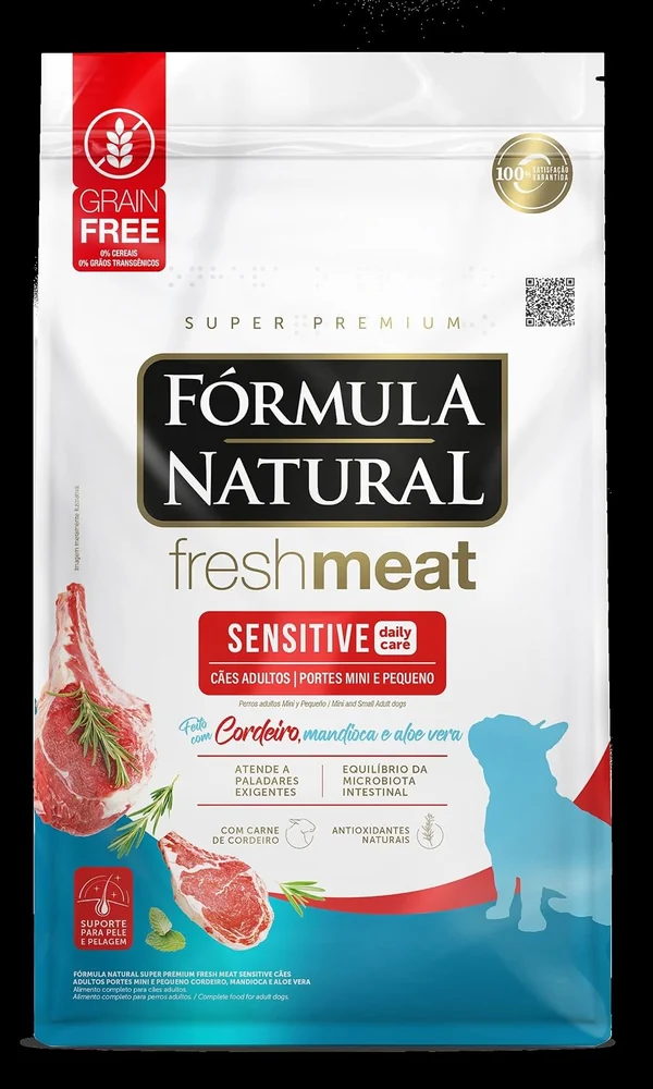 Embalagem da ração Fórmula Natural Fresh Meat sabor cordeiro de 2,5 kg para cães adultos de porte pequeno