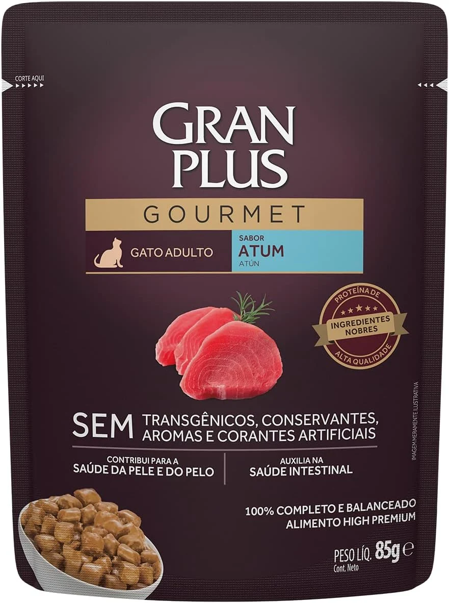 Sachê GranPlus Gourmet de ração úmida para gatos adultos sabor atum de 85 g