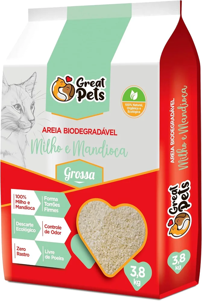 Embalagem da areia biodegradável Great Pets de milho e mandioca grossa com 3,8 kg