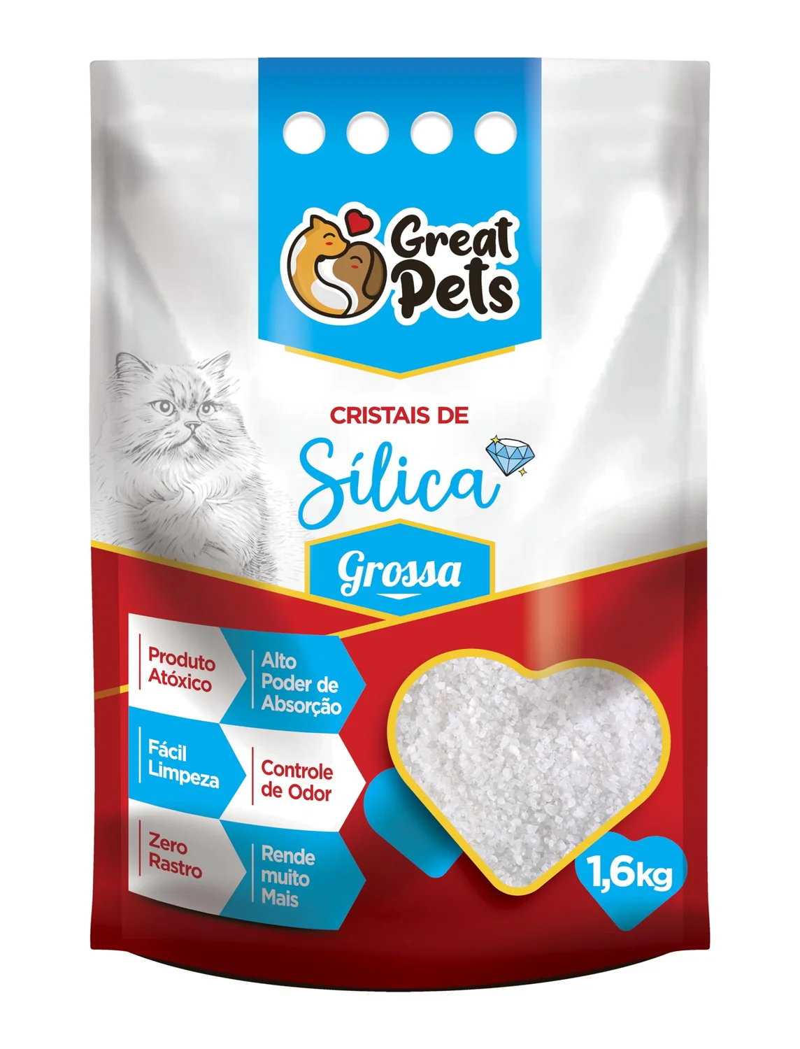 Embalagem da areia de cristais de sílica Great Pets com 1,6 kg