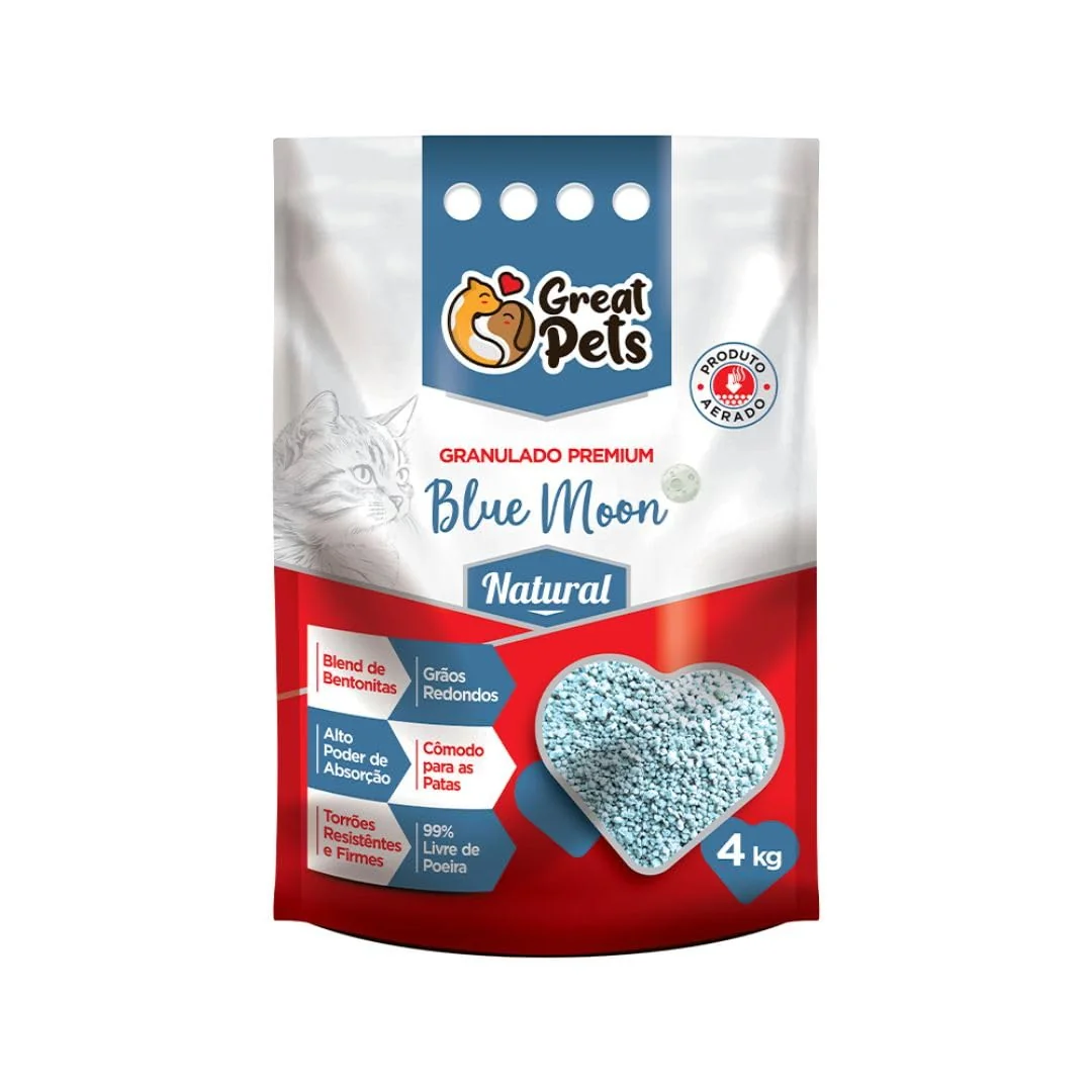 Embalagem do granulado higiênico Great Pets Blue Moon Natural de bentonita com 4 kg