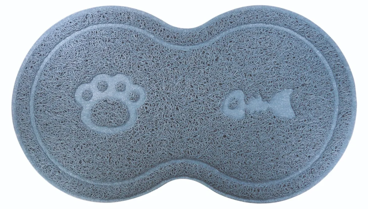 Foto oficial do tapete Jambo Pet Litter Mat Trap 8 cinza, usado como suporte para comedouro e bebedouro