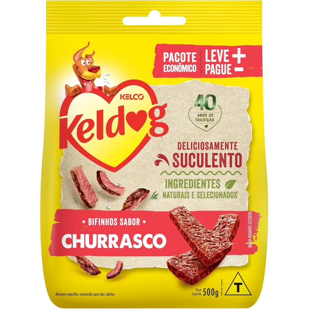 Embalagem de 500 g do bifinho Keldog Criadores sabor churrasco