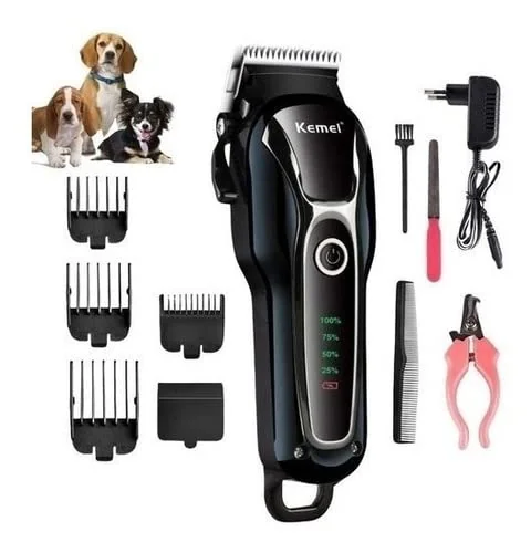 Máquina de tosa pet Kemei KM-1991 profissional bivolt com lâmina metálica e pentes de altura