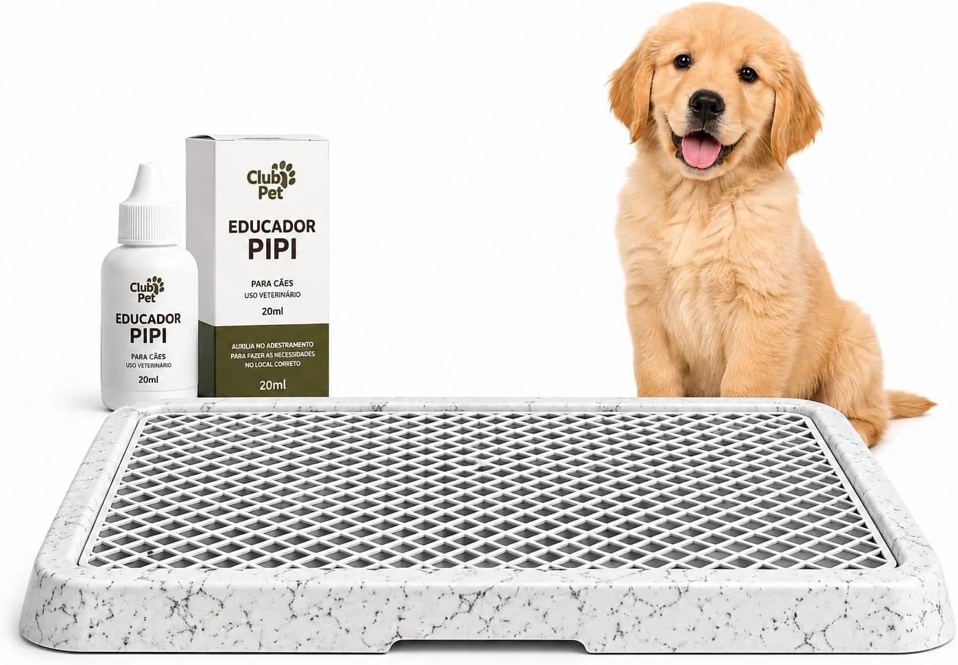 Kit banheiro sanitário para cachorro com grade elevada e frasco educador de xixi
