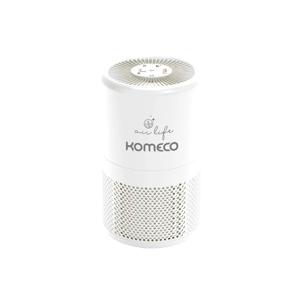 Purificador de ar portátil Komeco KPA 100 branco, cilíndrico, com painel superior