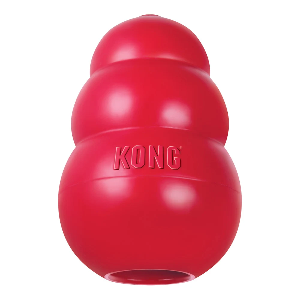 Foto oficial do brinquedo KONG Classic vermelho, tamanho médio, em borracha natural