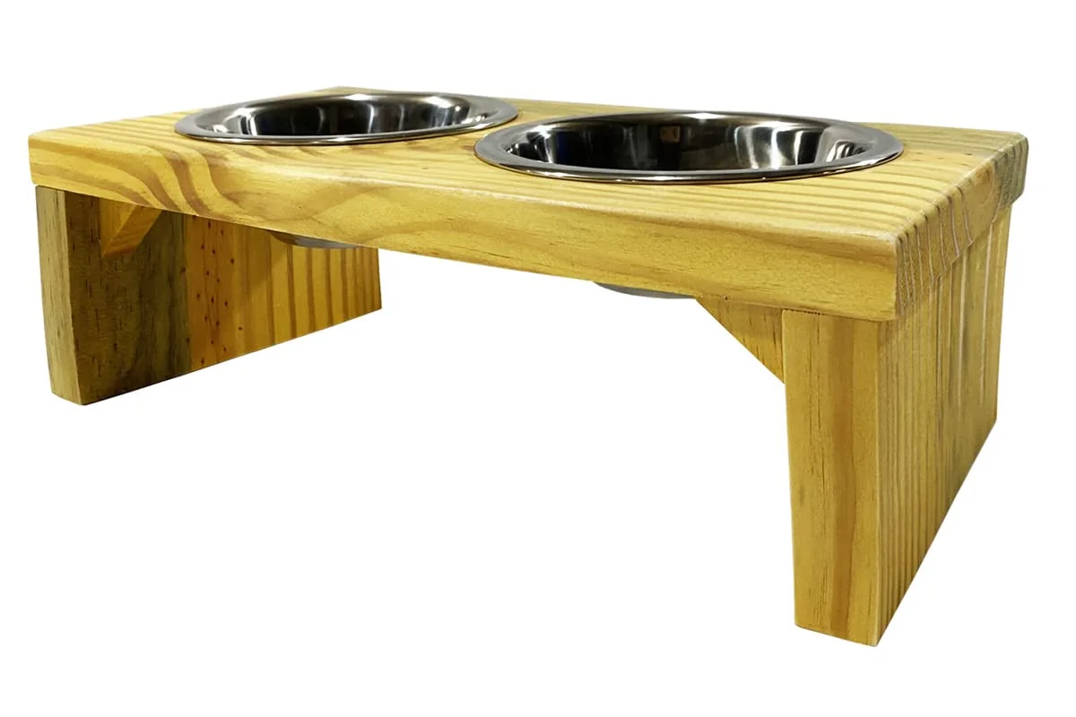 Comedouro elevado Luppet Toronto tamanho G em madeira com dois potes de inox