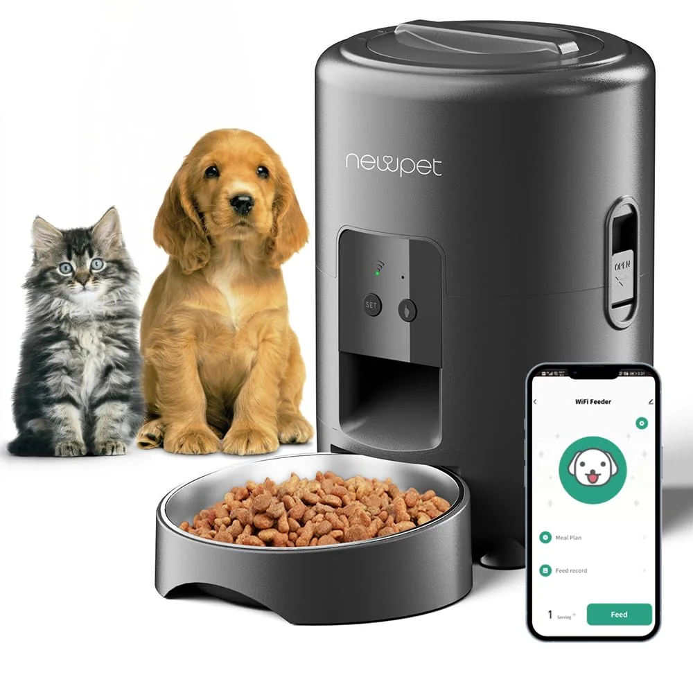 Alimentador automático NEWPET de 2 litros com conexão por aplicativo e áudio bidirecional