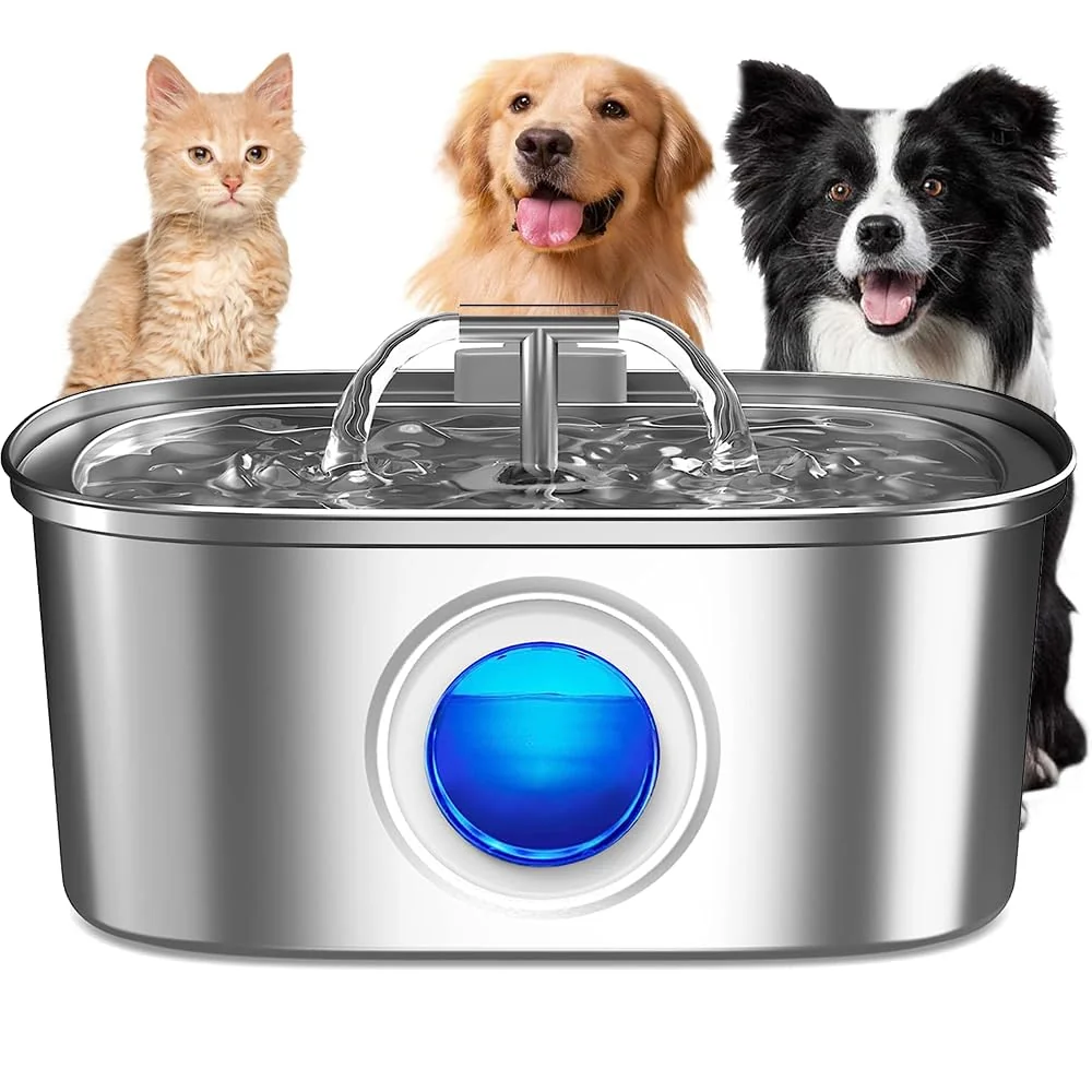 Fonte de água NEWPET de 3,2 litros com bandeja inox, filtro e fluxo duplo para cães e gatos
