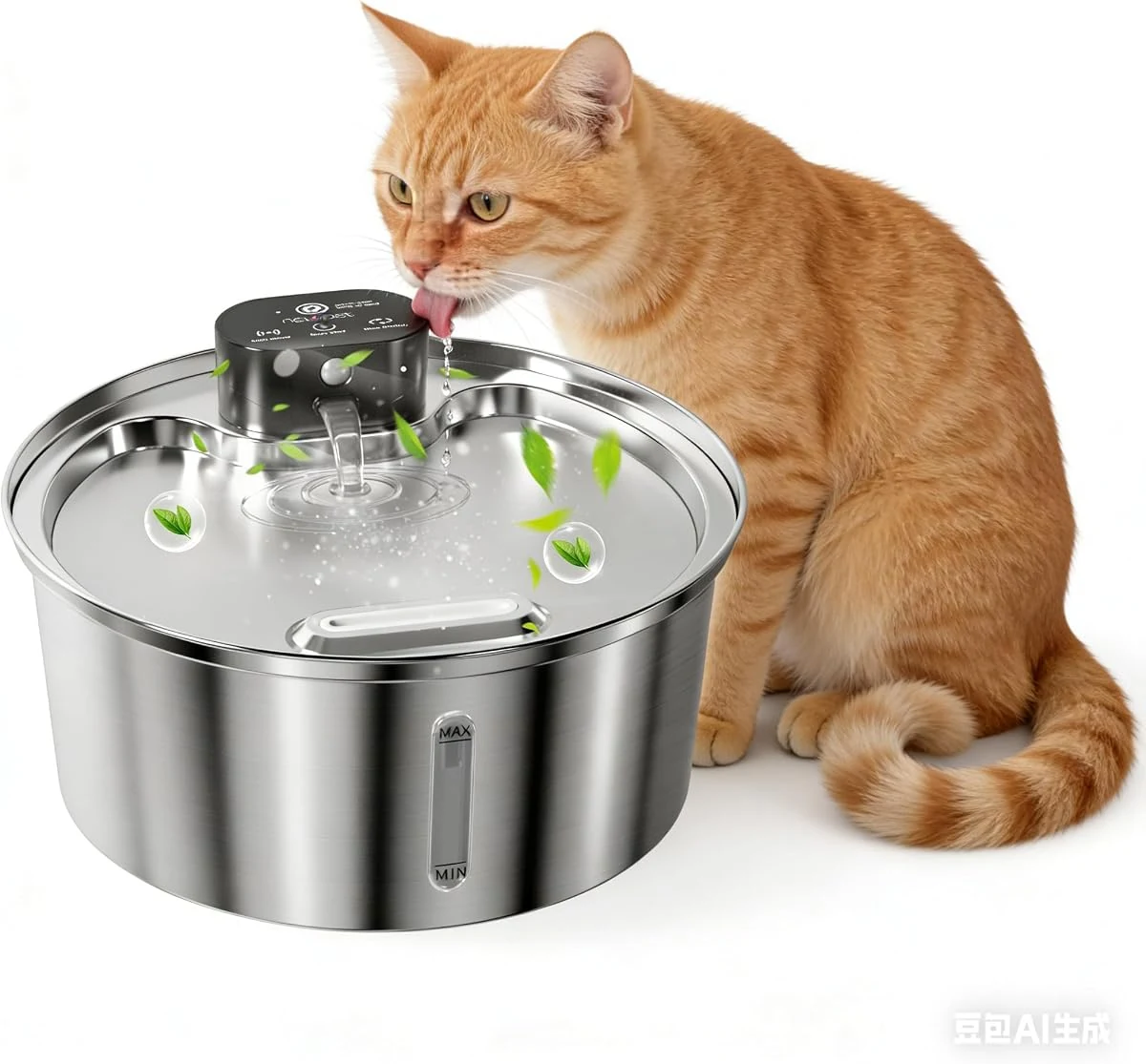 Fonte de água NEWPET sem fio de 3,2 litros em aço inoxidável 304 para gatos