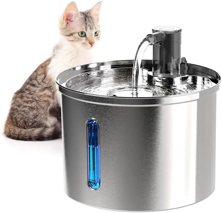 Fonte de água NEWPET NP892-E em aço inoxidável de 3 litros para gatos, com torneira e janela de nível