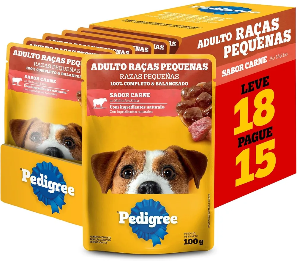Pack Pedigree sachê carne ao molho para cães adultos de raças pequenas, leve 18 pague 15