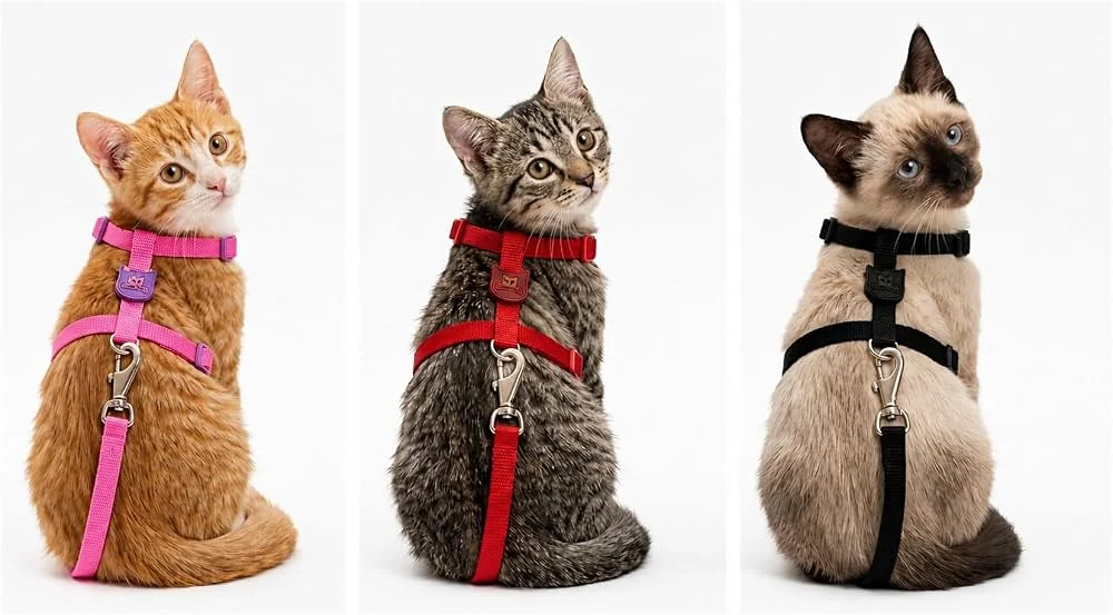 Peitoral tipo H em nylon com guia para gatos e filhotes