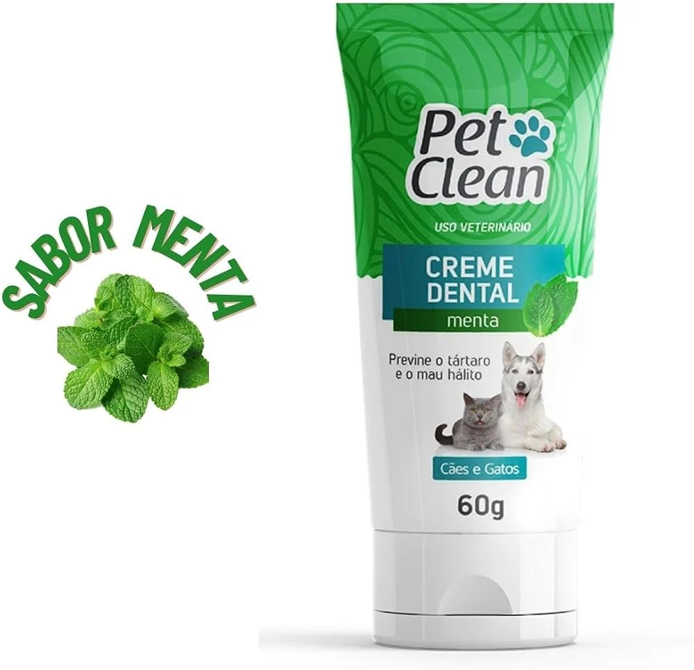Bisnaga do creme dental Pet Clean sabor menta para cães e gatos 60 gramas