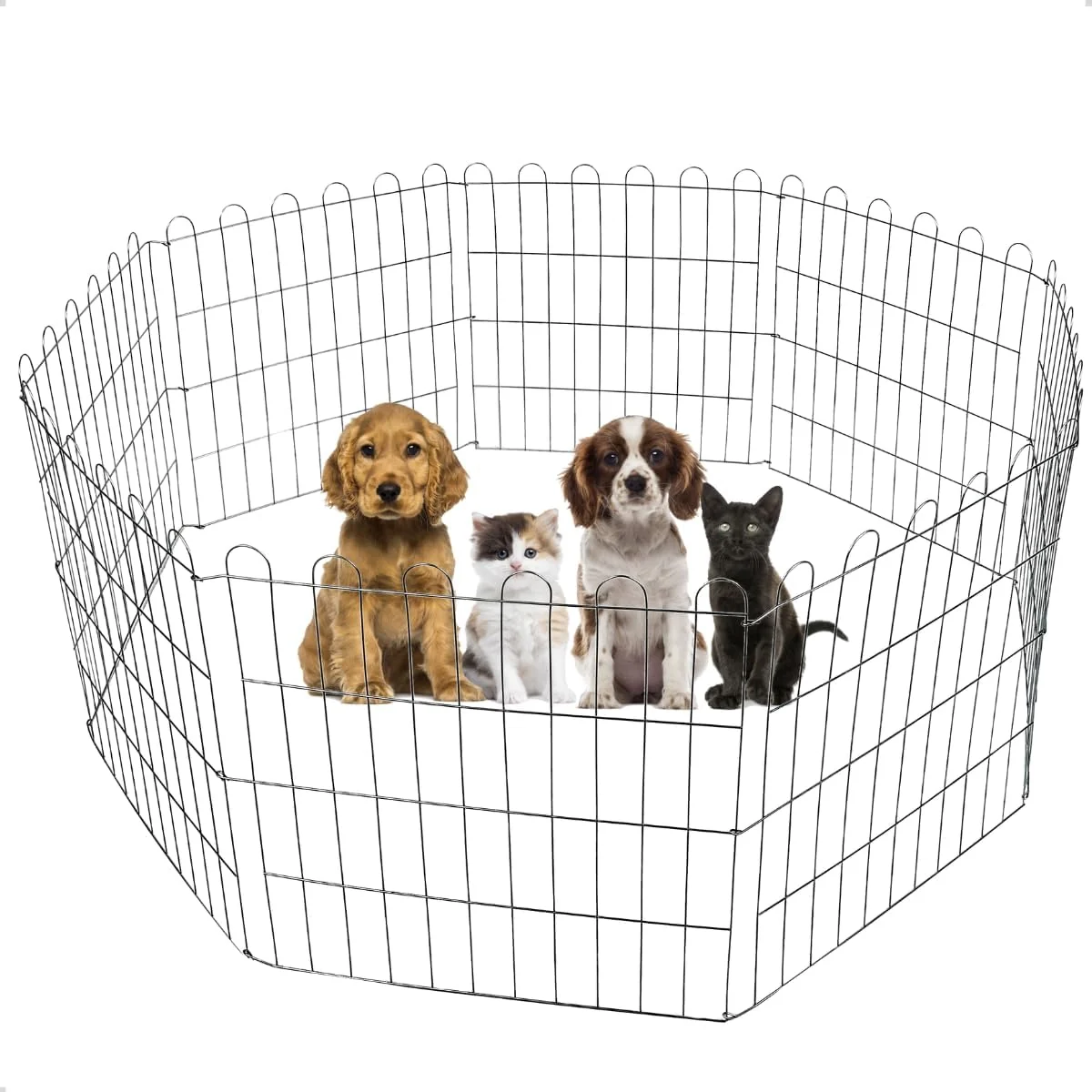 Cercado pet Pet Ferri prateado dobrável com oito módulos de tela metálica de 60 cm