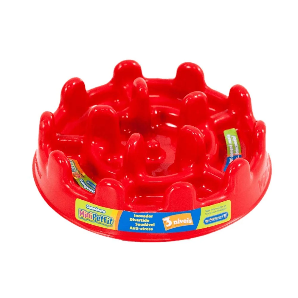 Comedouro lento Pet Games Mini Pet Fit vermelho para gatos com relevos internos