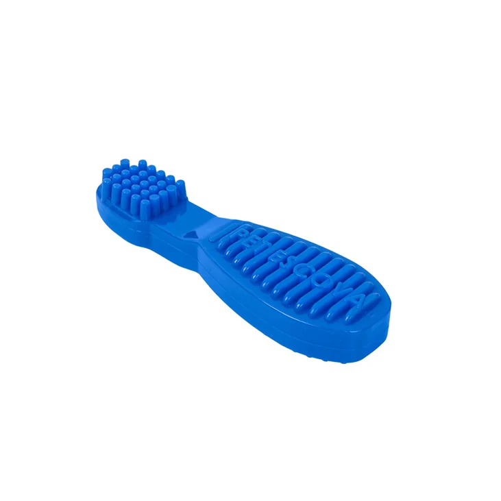 Foto oficial do mordedor escova de nylon Pet Games tamanho P na cor azul, com cerdas em uma das pontas