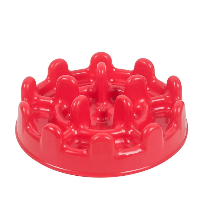 Foto oficial do comedouro lento Pet Games Pet Fit vermelho, com pinos internos que dividem a ração