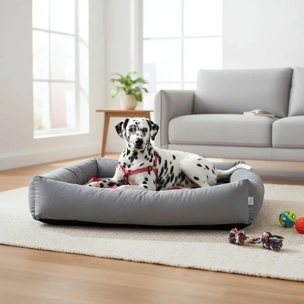 Cama Pet Querido grande 100 x 87 cm em tecido cinza com bordas acolchoadas