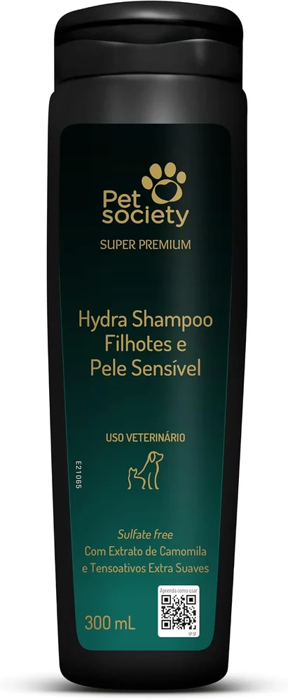 Frasco de 300 ml do shampoo Pet Society Super Premium para filhotes e pele sensível