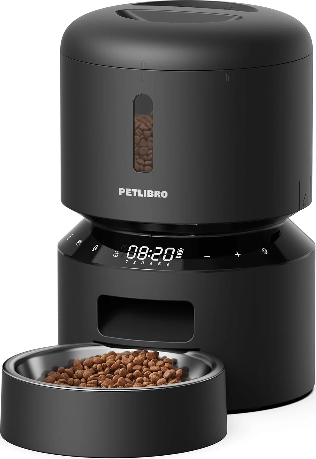 Alimentador automático PETLIBRO Granary de 3 litros, preto, com painel de horário e tigela de aço inoxidável