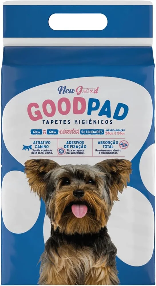 Embalagem do tapete higiênico PetLike Good Pad 60 × 60 cm com foto de um Yorkshire