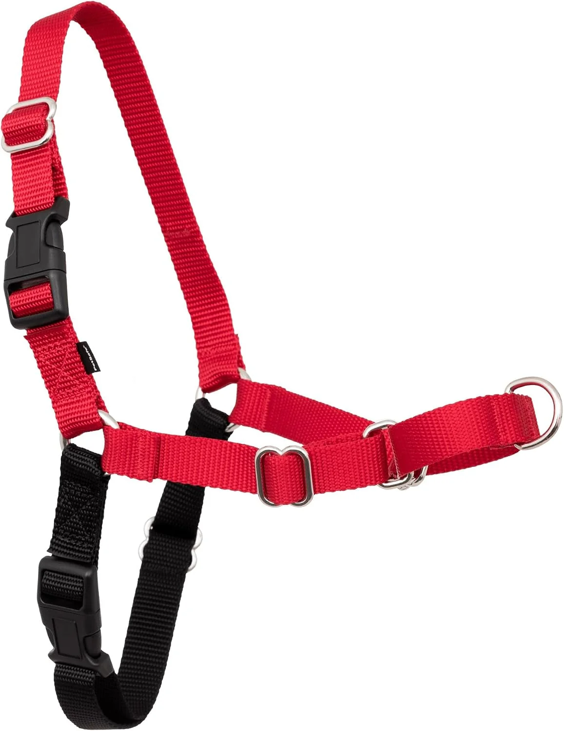 Peitoral PetSafe Easy Walk vermelho com alça de barriga preta e argola frontal