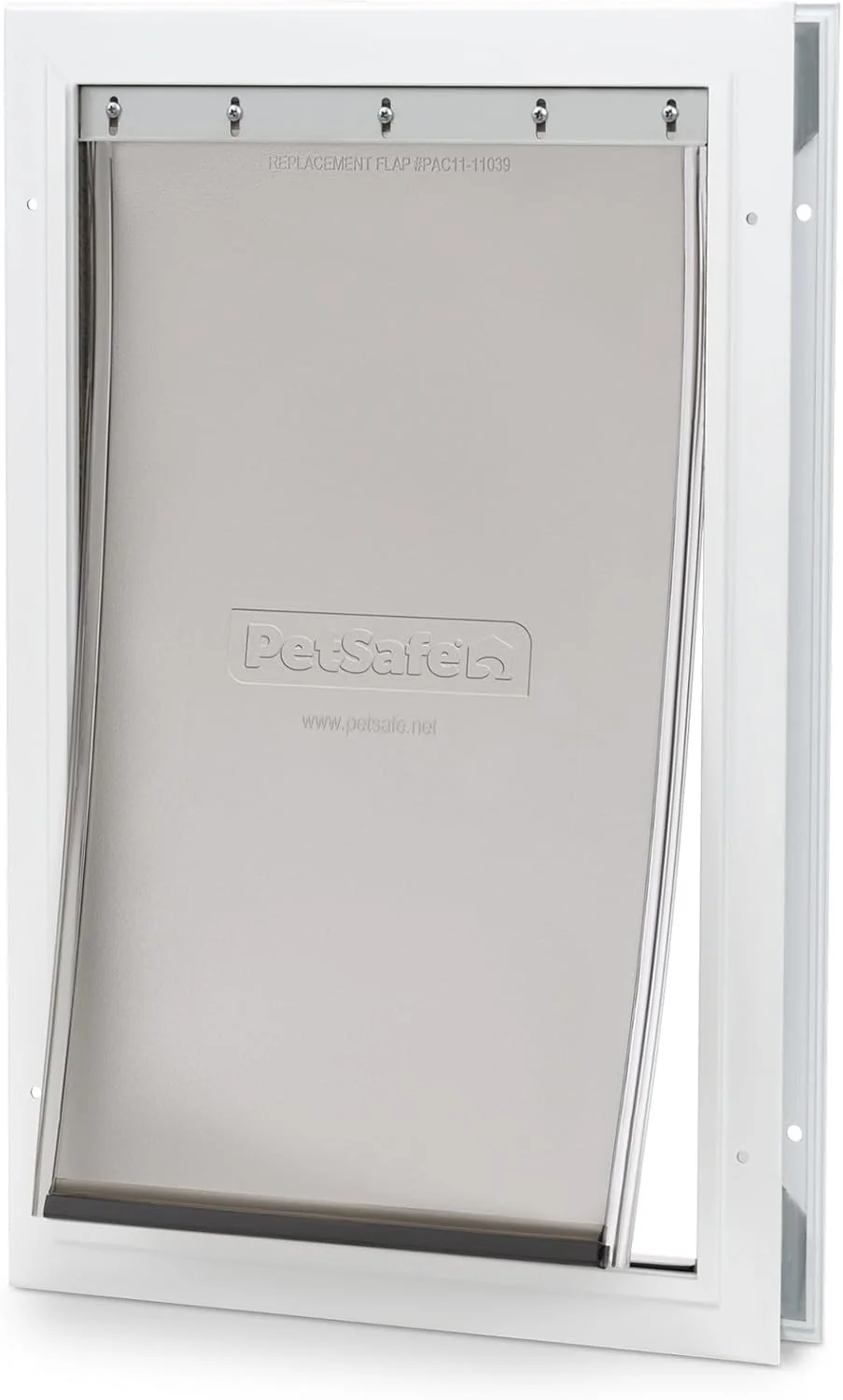 Porta pet PetSafe Freedom com moldura de alumínio branca e flap de vinil, tamanho Large