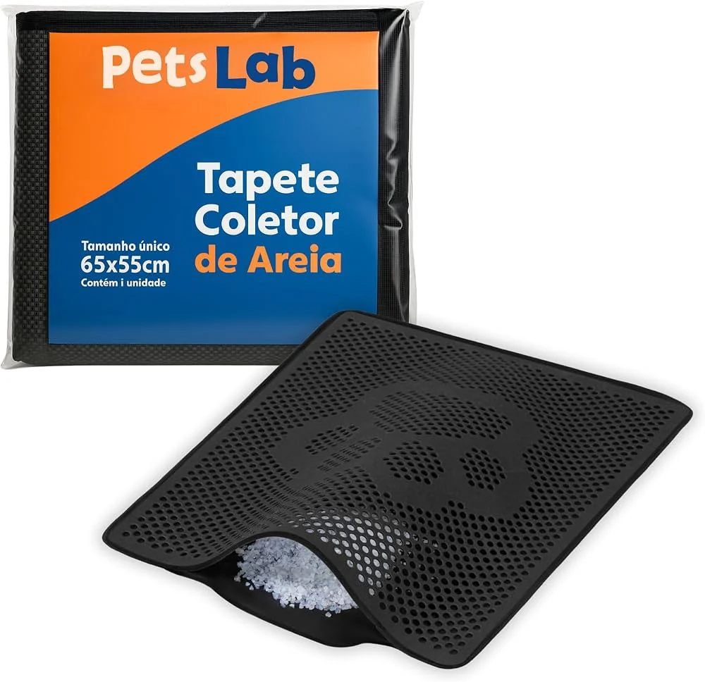 Tapete coletor de areia PetsLab preto 65x55 cm para caixa de areia