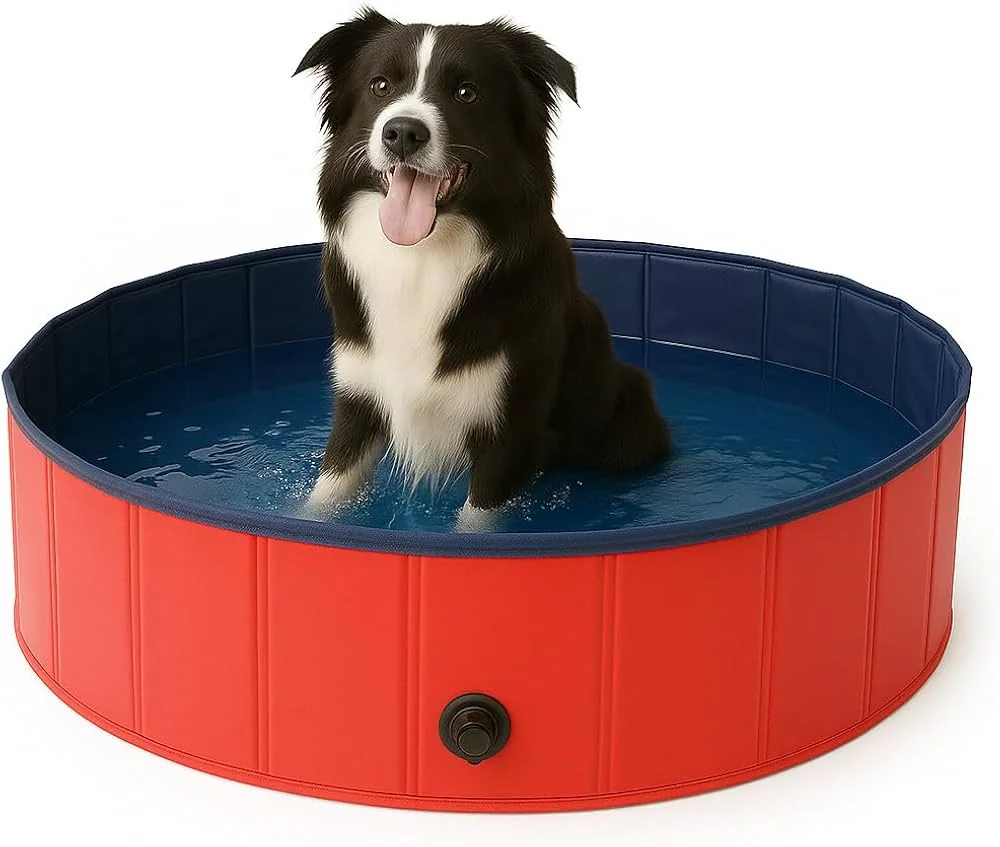 Piscina dobrável vermelha Petting Is Caring 120x30 cm para cachorro