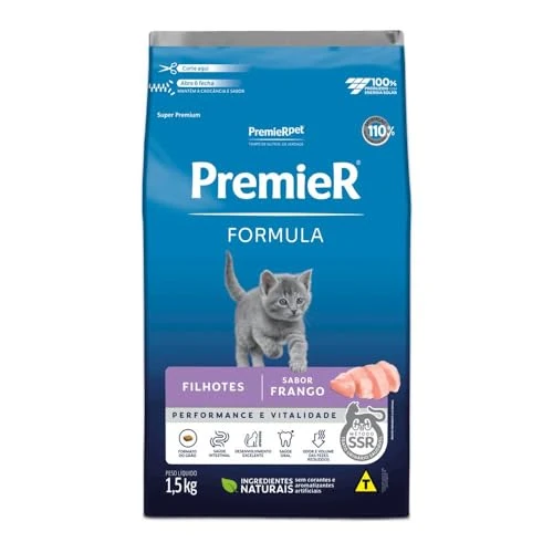 Embalagem azul da ração PremieR Formula Gatos Filhotes sabor frango de 1,5 kg