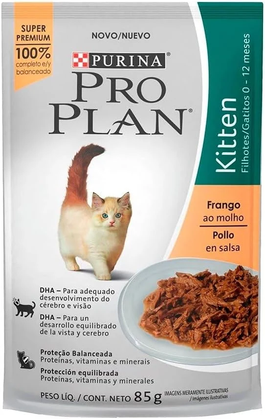 Pack Pro Plan com 15 sachês de ração úmida para gatos filhotes sabor frango de 85 g