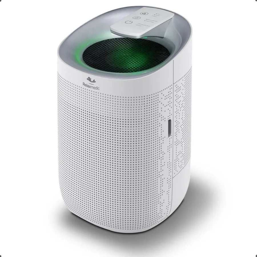 Desumidificador e purificador de ar Relaxmedic Q9, modelo RM-DA0009A, na cor branca