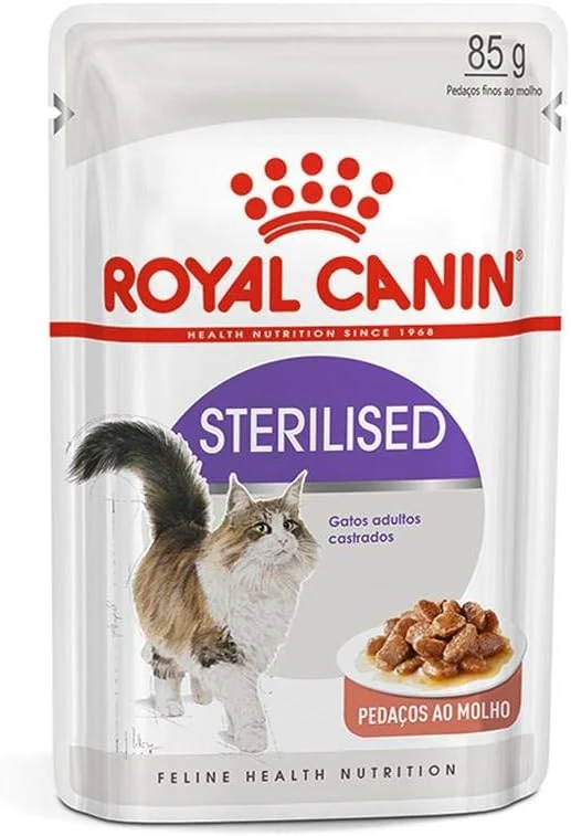 Sachê Royal Canin Sterilised de ração úmida em pedaços ao molho para gatos adultos castrados, 85 g