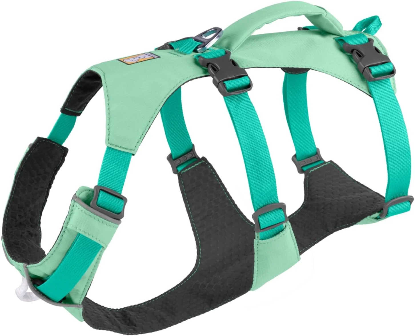 Peitoral Ruffwear Flagline verde sálvia com alça superior e fivelas laterais