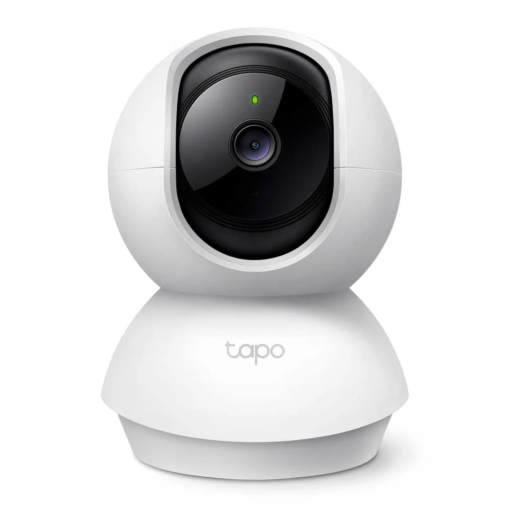 Foto oficial da câmera Wi-Fi interna TP-Link Tapo C200, branca, com base giratória