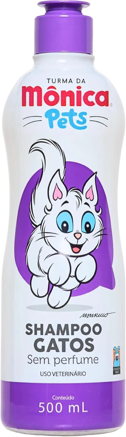 Frasco roxo do shampoo Turma da Mônica Pet para gatos de 500 ml